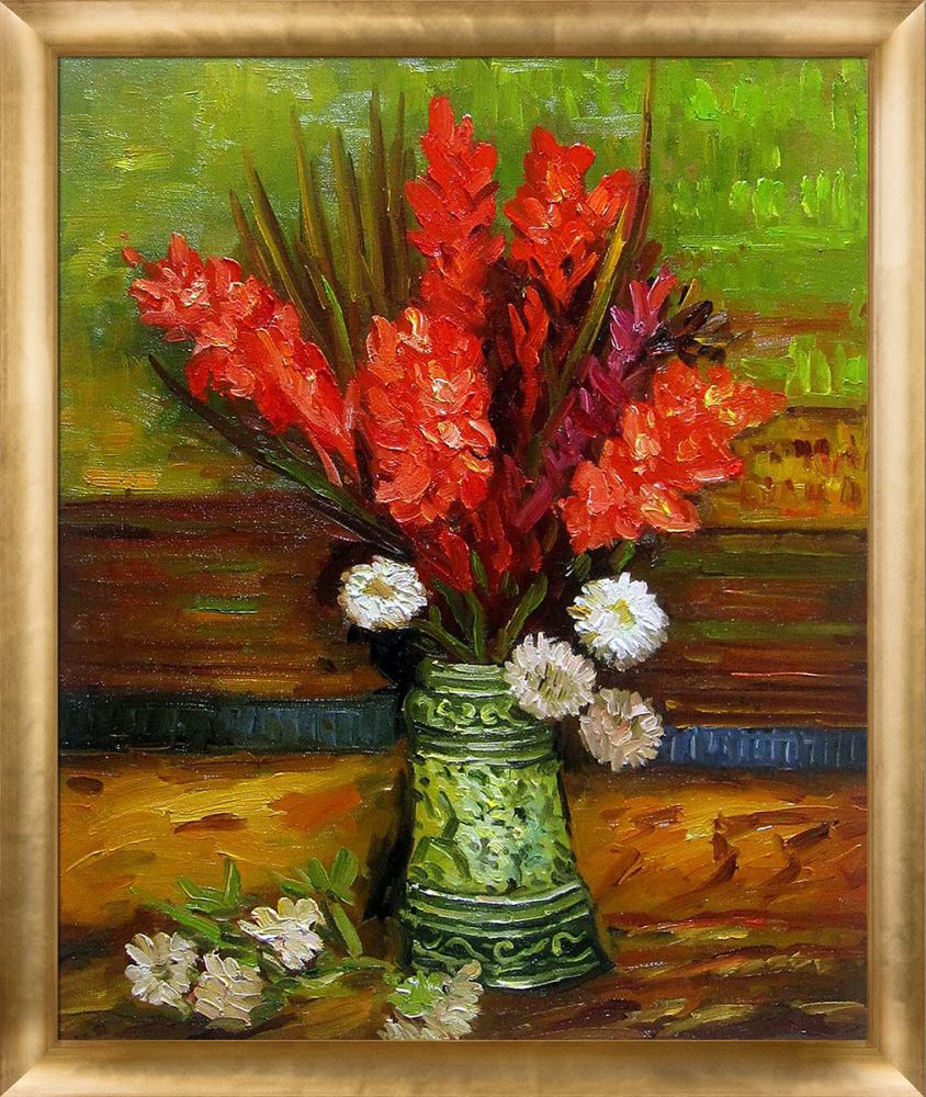 Vase with Red Gladioli Pre-Framed - Gold Luminoso Frame 20"X24"