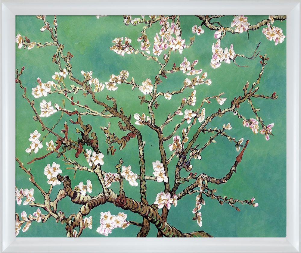 Branches of an Almond Tree in Blossom, Jade Pre-Framed - Moderne Blanc Frame 20" X 24"
