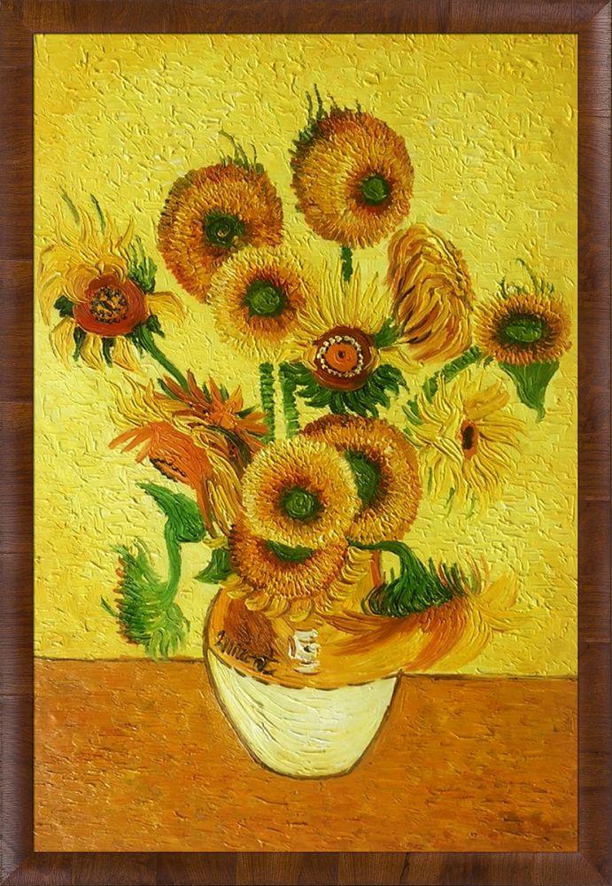 Vase with Fifteen Sunflowers Pre-Framed - Panzano Olivewood Frame 24" X 36"