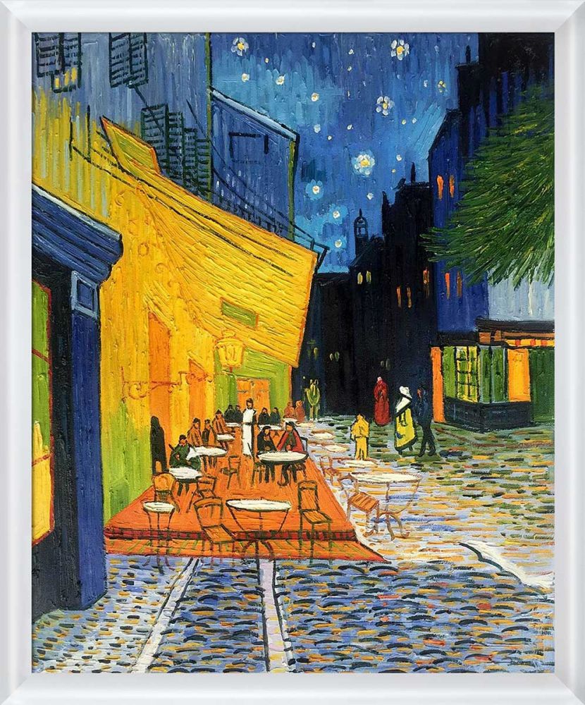 Cafe Terrace at Night Pre-Framed - Moderne Blanc Frame 20" X 24"