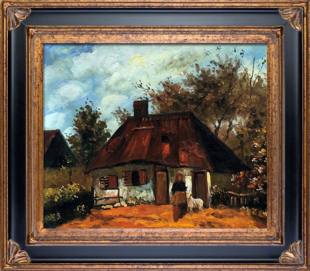 Cottage and Woman with Goat Pre-Framed - Corinthian Gold Frame 20"X24"