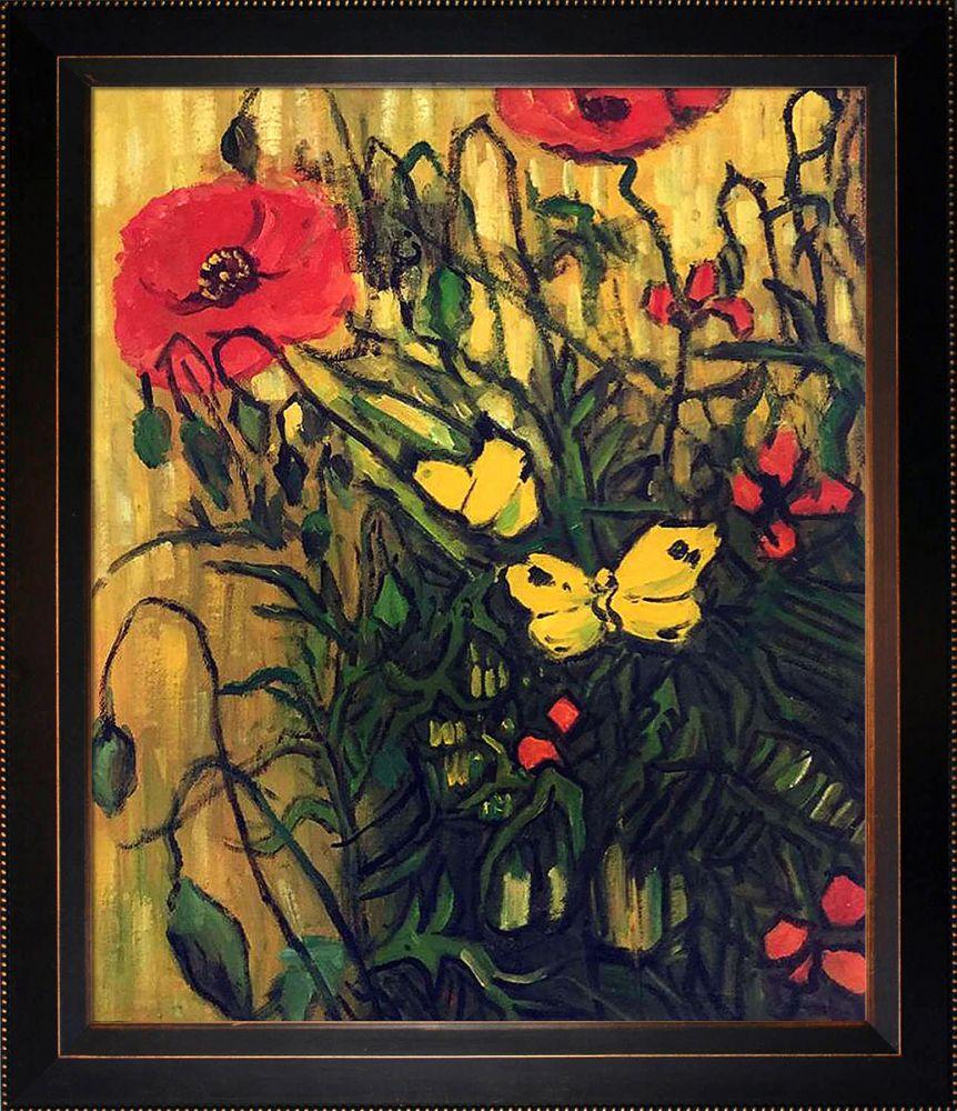 Poppies and Butterflies Pre-Framed - Veine D'Or Bronze Angled Frame 20"X24"