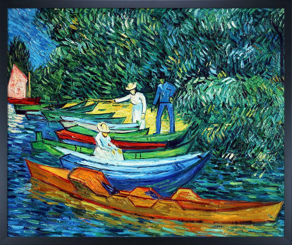 Rowing Boats on the Banks of the Oise Pre-framed - Studio Black Wood Frame 20"X24"