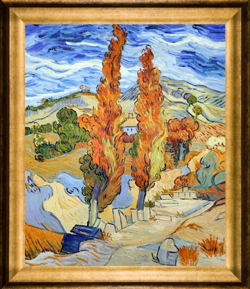 Two Poplars on a Hill Pre-Framed - Athenian Gold Frame 20"X24"