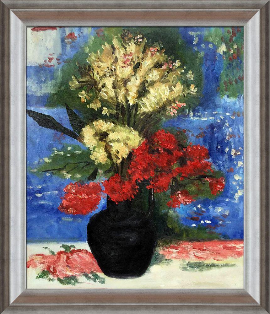 Vase with Carnations and other flowers Pre-Framed - Athenian Silver Frame 20"X24"