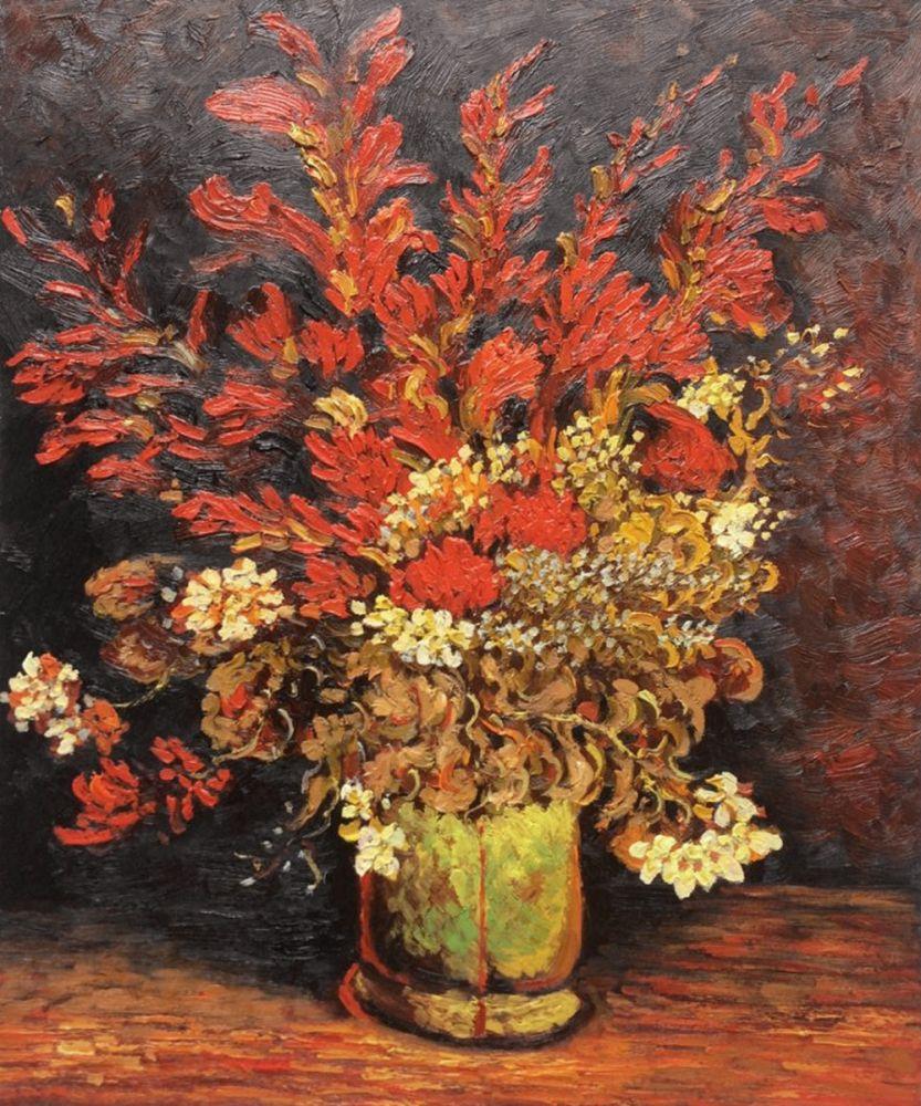 Vase with Gladioli and Carnations (red)
