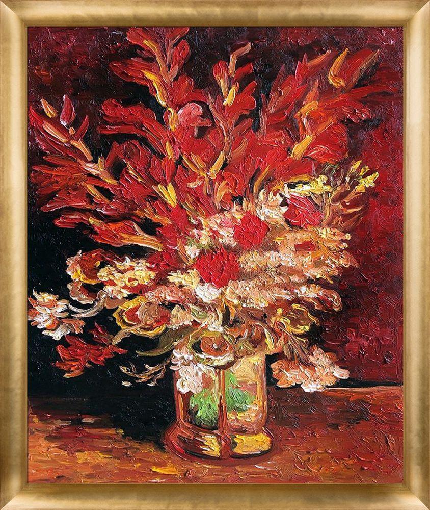 Vase with Gladioli and Carnations (red) Pre-Framed - Gold Luminoso Frame 20"X24"