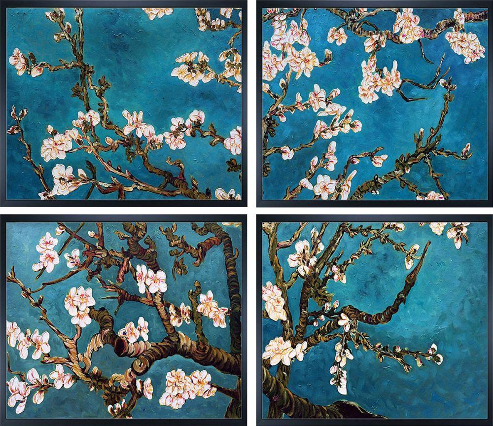 Branches of an Almond Tree in Blossom (Grouping) Pre-Framed - Studio Black Wood Frame 20"X24"