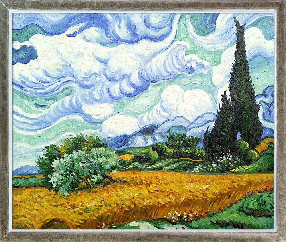 Wheat Field with Cypresses Pre-Framed - Champagne Silhouette Frame 20" X 24"