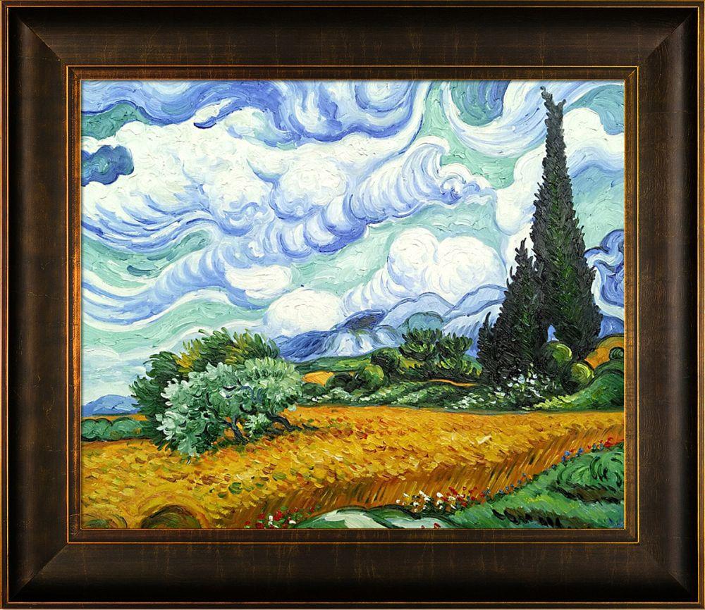 Wheat Field with Cypresses Pre-Framed - Veine D'Or Bronze Scoop Frame 20"X24"