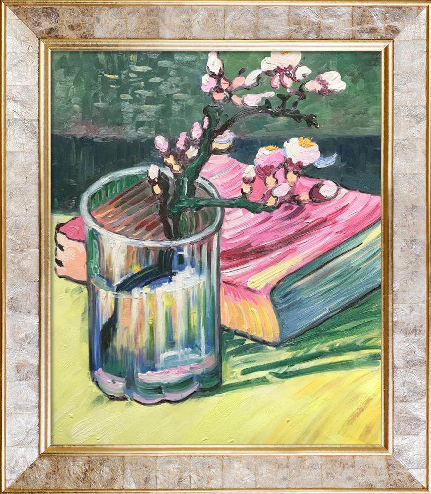 Blossoming Almond Branch in a Glass with a Book, 1888 Pre-Framed - Gold Pearl Frame 20" X 24"