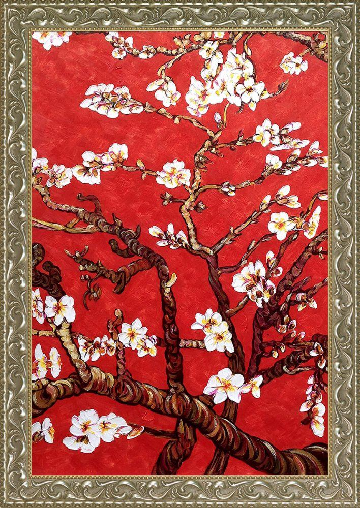 Branches of an Almond Tree in Blossom, Ruby Red Pre-Framed - Rococo Silver 24"X36"