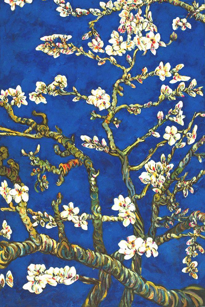 Branches of an Almond Tree in Blossom, Sapphire Blue
