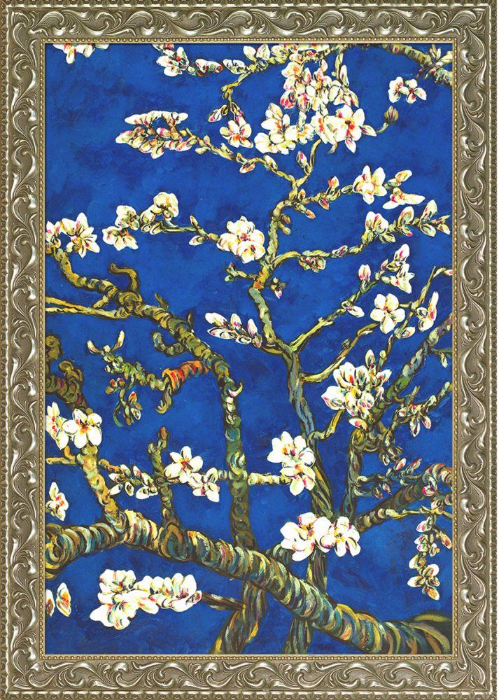 Branches Of An Almond Tree In Blossom, Sapphire Blue Pre-Framed - Rococo Silver 24"X36"