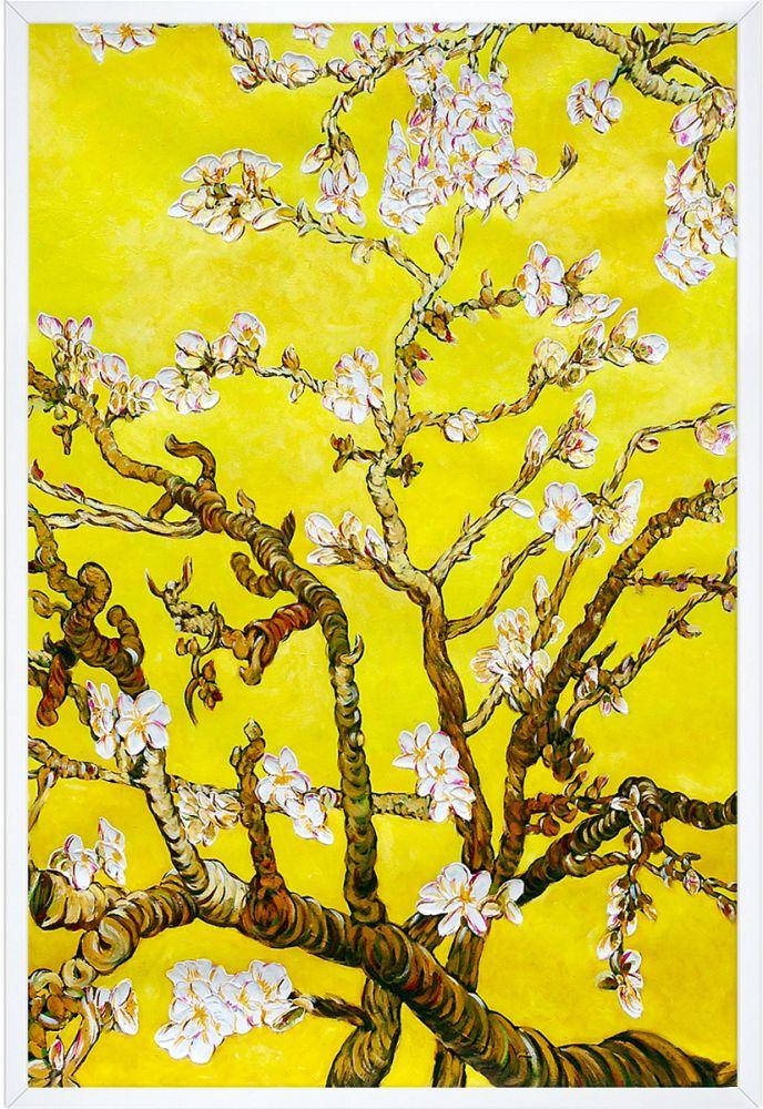 Branches of an Almond Tree in Blossom, Citrine Yellow Pre-Framed - Studio White Wood Frame 24"X36"