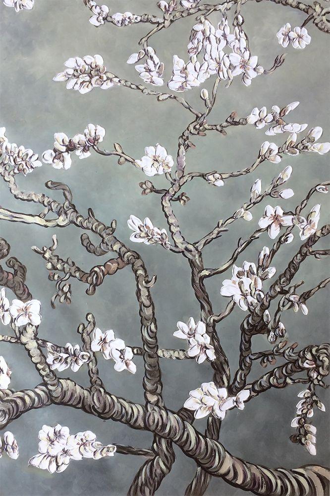 Branches of an Almond Tree in Blossom, Pearl Grey