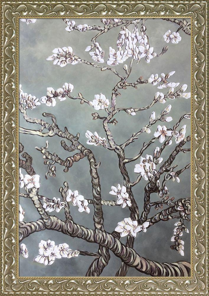 Branches of an Almond Tree in Blossom, Pearl Grey Pre-Framed - Rococo Silver 24"X36"