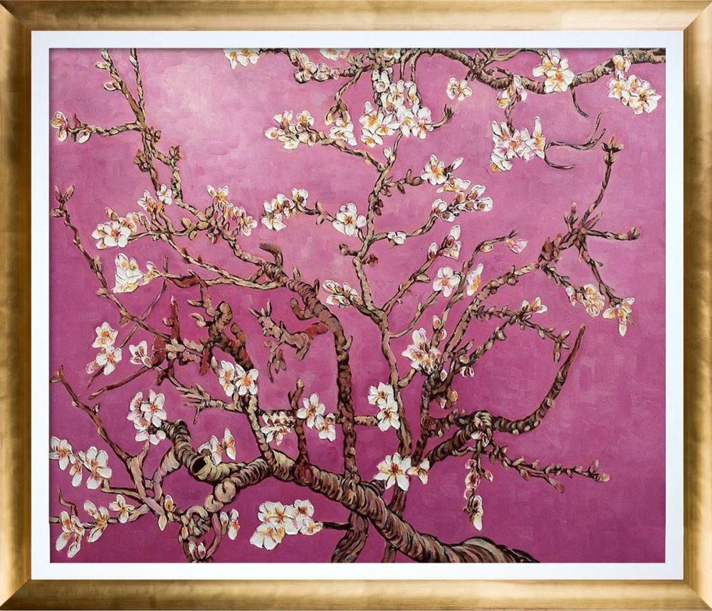Branches of an Almond Tree in Blossom, Magenta Pre-Framed - Gold Luminoso with Studio White Custom Stacked Frame 20" X 24"