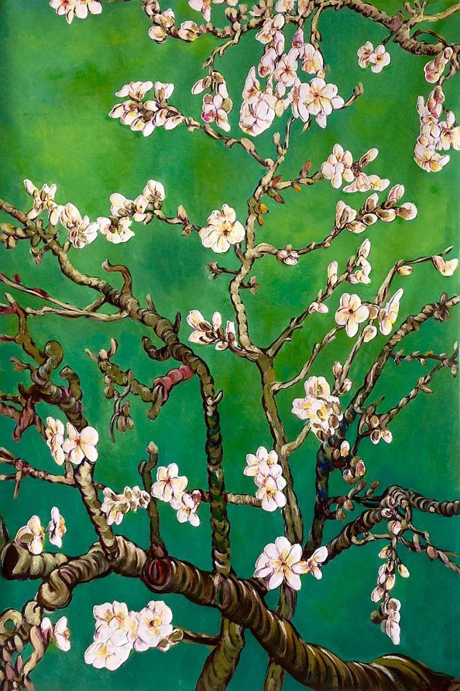 Branches of an Almond Tree in Blossom, Emerald Green