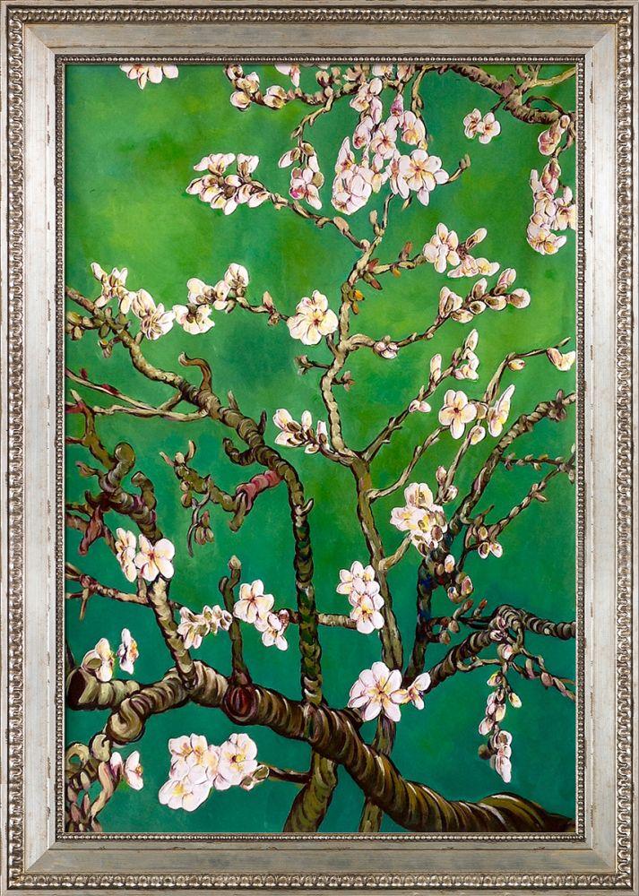 Branches of an Almond Tree in Blossom, Emerald Green Pre-Framed - Versailles Silver King Frame 24" X 36"
