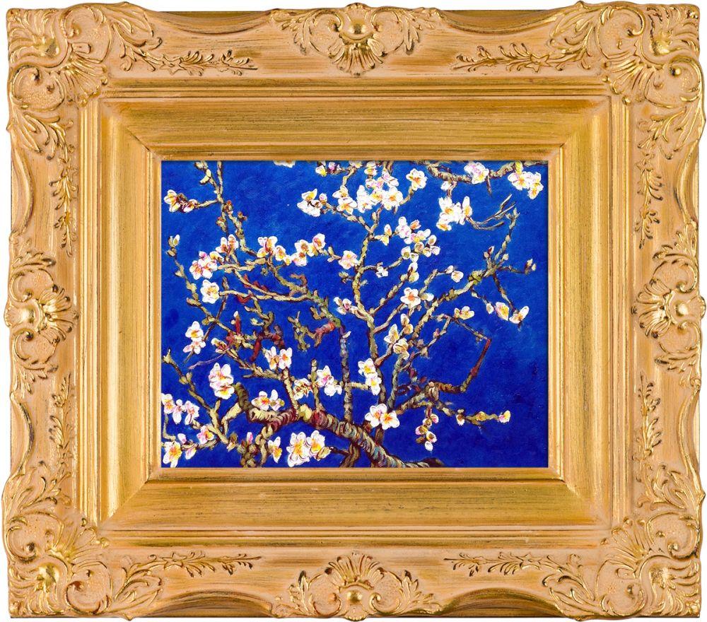 Branches of an Almond Tree in Blosson, Sapphire Blue Pre-Framed - Imperial Gold Frame 8" X 10"