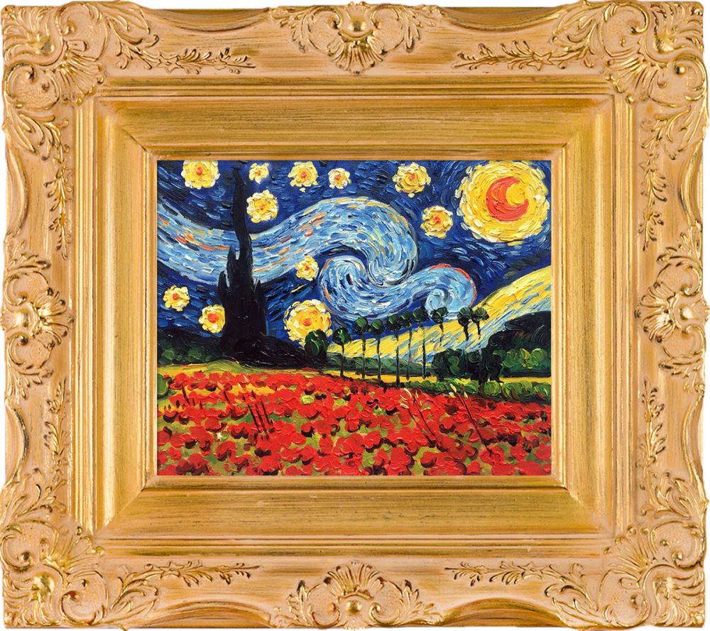 Starry Poppy Collage Pre-Framed - Imperial Gold Frame 8" X 10"