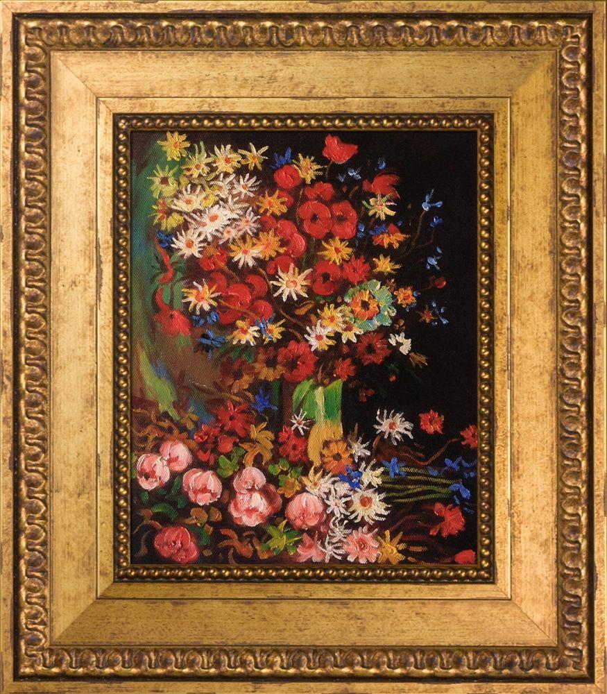Vase with Poppies Cornflowers Peonies and Chrysanthemums Pre-Framed - Versailles Gold King Frame 8"X10"