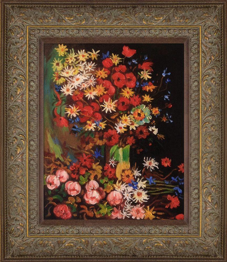 Vase with Poppies Cornflowers Peonies and Chrysanthemums Pre-Framed - Victorian Bronze Frame 8