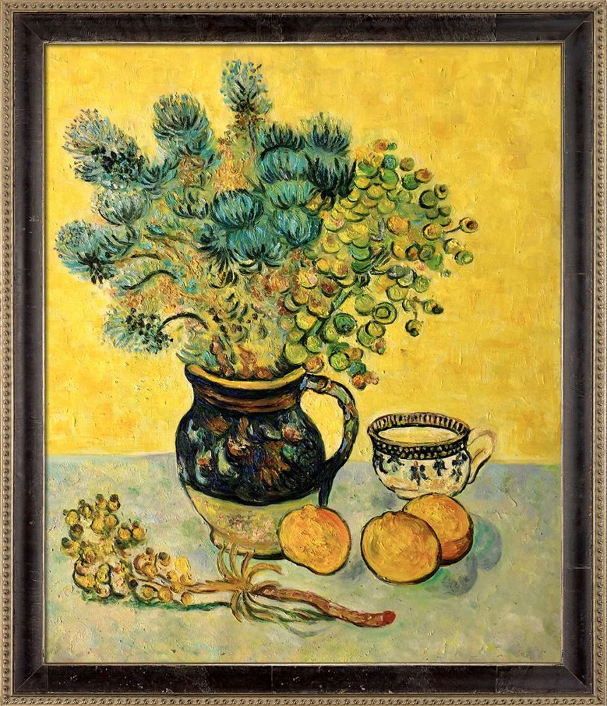 Still Life Majolica Jug with Wildflowers Pre-Framed - Hermitage Cabernet Scooped Frame 20X24