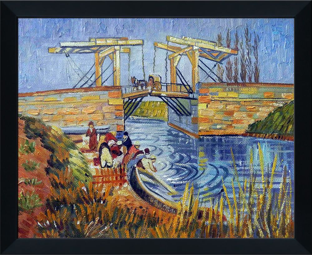 Langlois Bridge at Arles with Women Washing Pre-framed - Studio Black Wood Frame 8"X10"