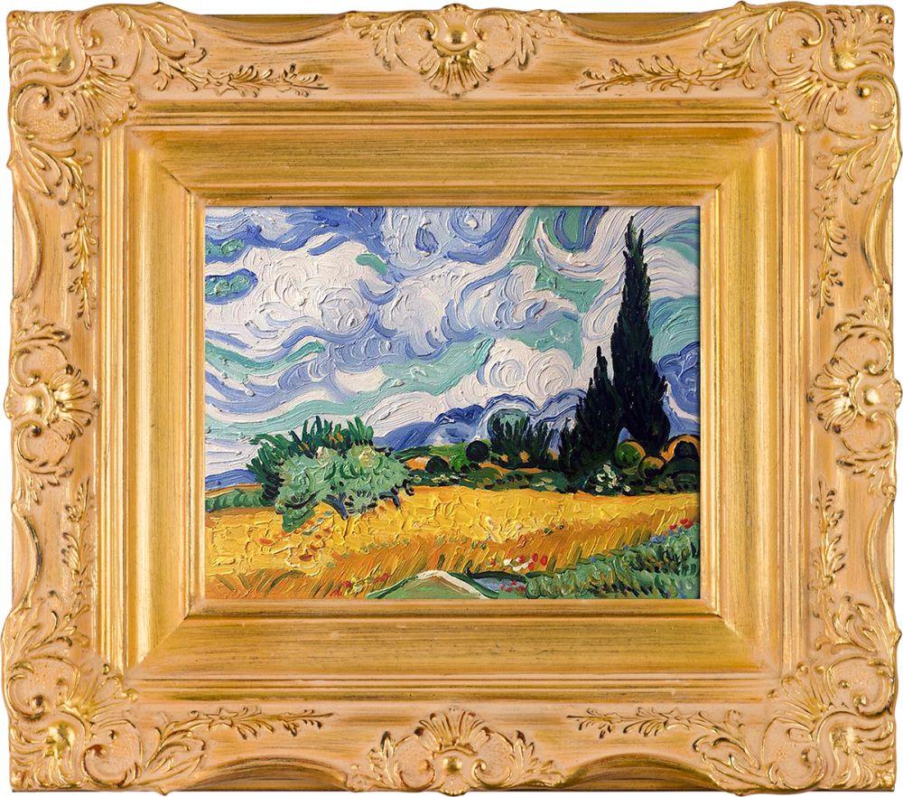 Wheat Field with Cypresses Pre-Framed - Imperial Gold Frame 8" X 10"