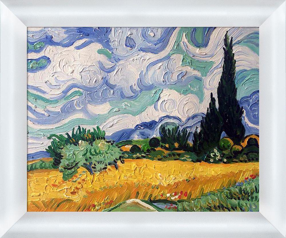 Wheat Field with Cypresses Pre-Framed - Moderne Blanc Frame 8" X 10"