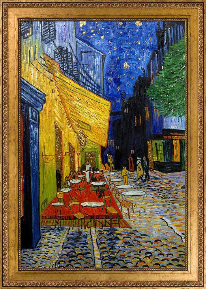 Cafe Terrace at Night (Luxury Line) Pre-Framed - Versailles Gold King Frame 24" X 36"