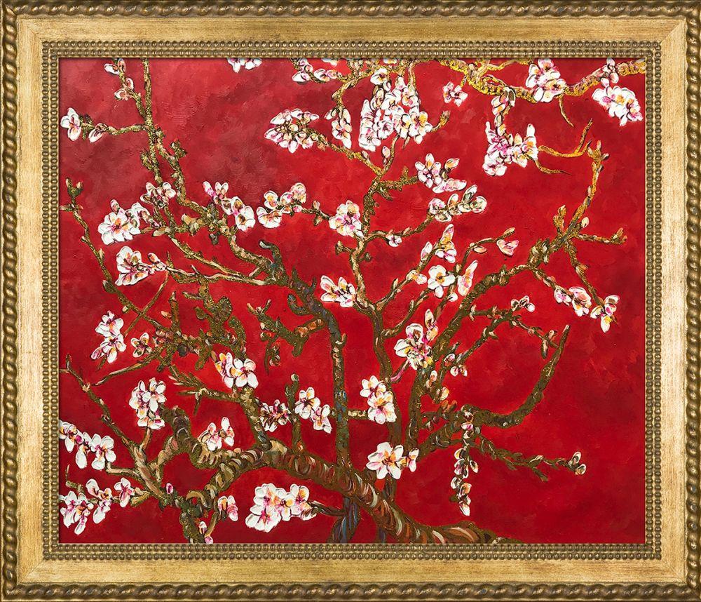 Branches of an Almond Tree in Blossom, Ruby Red (Luxury Line) Pre-Framed - Verona Gold Braid Frame 20"X24"