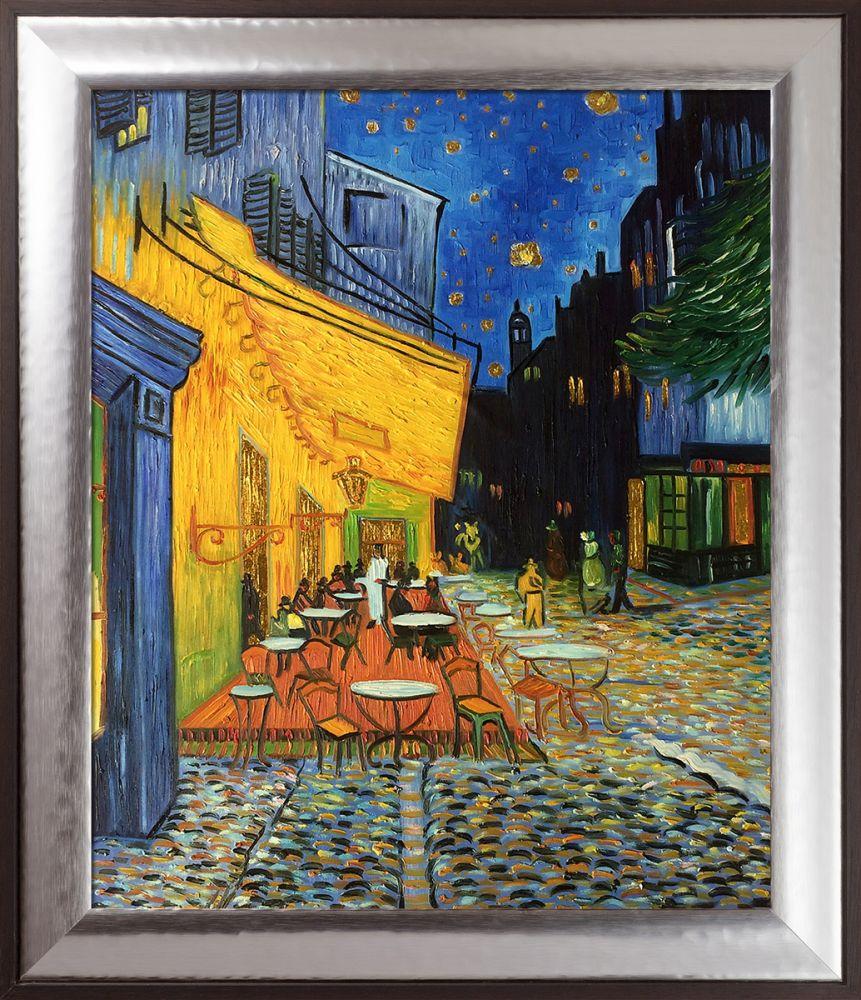 Cafe Terrace at Night (Luxury Line) Pre-Framed - Magnesium Silver Frame 20" X 24"