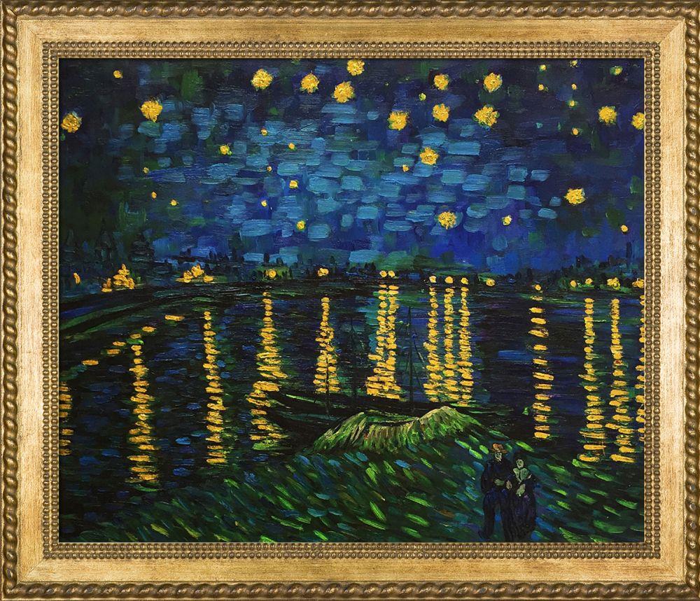 Starry Night Over the Rhone (Luxury Line) Pre-Framed - Verona Gold Braid Frame 20"X24"