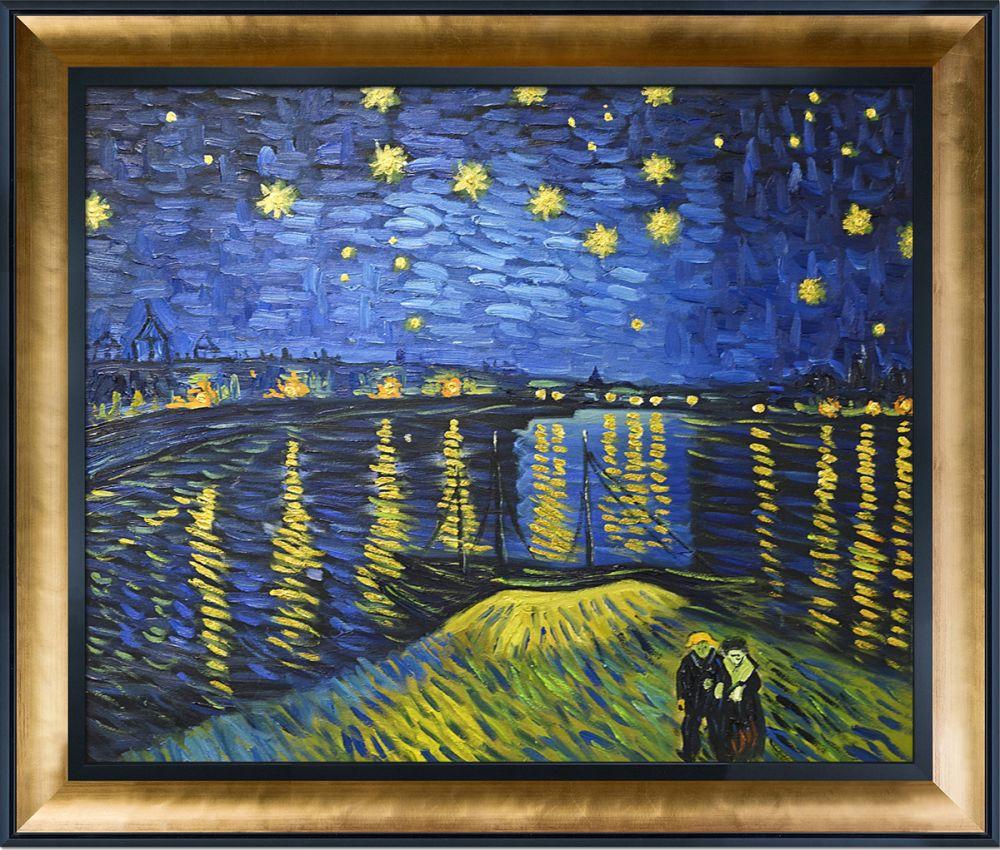 Starry Night Over the Rhone (Luxury Line) Pre-Framed - Gold Luminoso and Black Custom Stacked Frame 20" X 24"