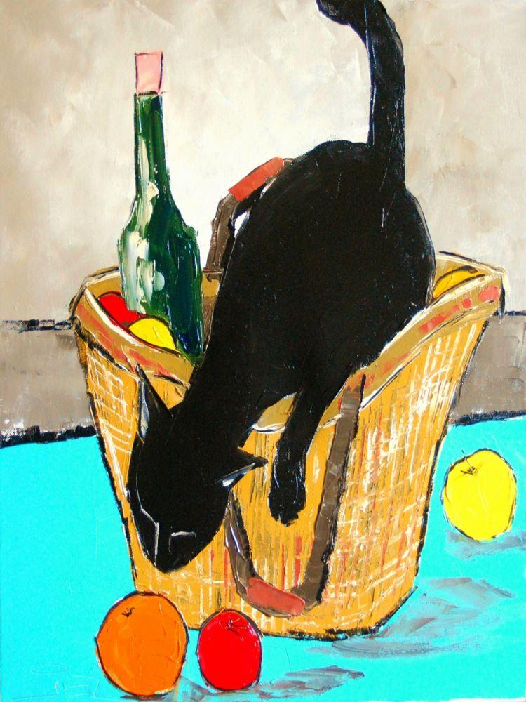 Return from market with black cat