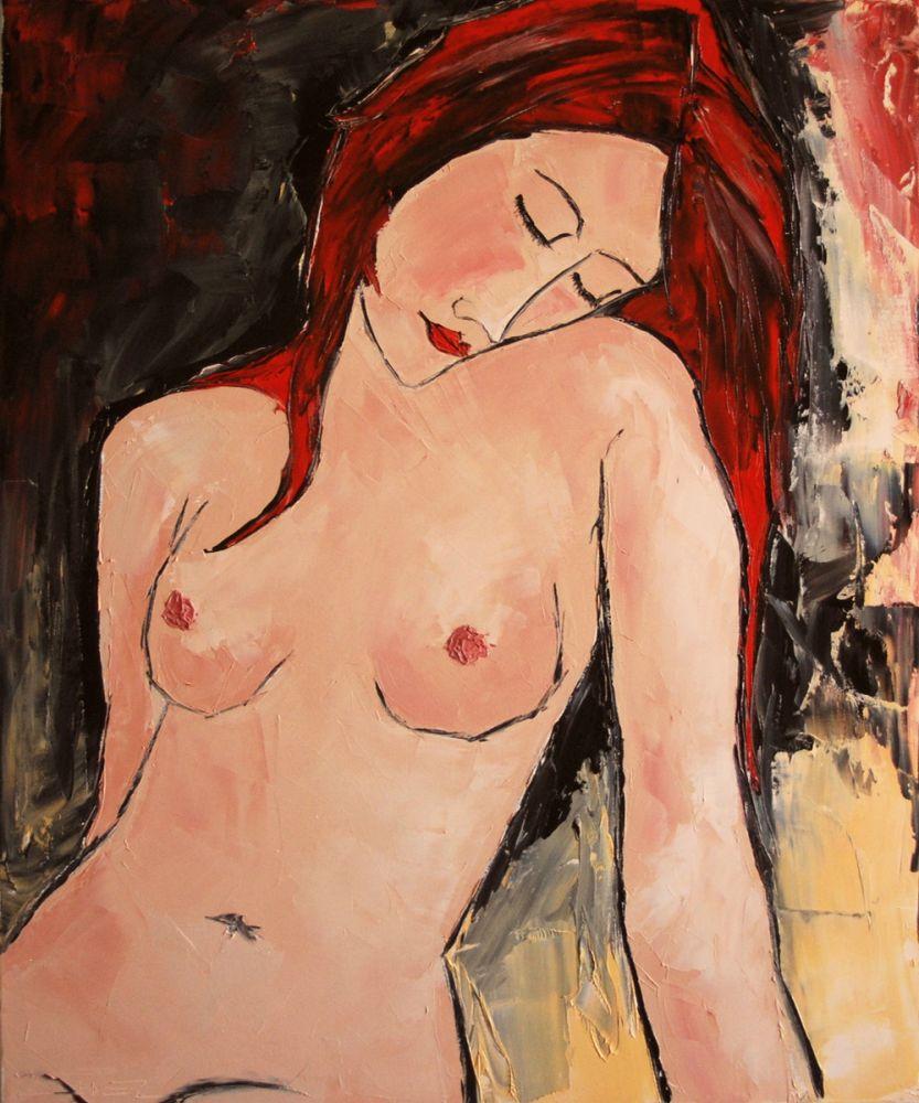 Young girl with red hair in nude
