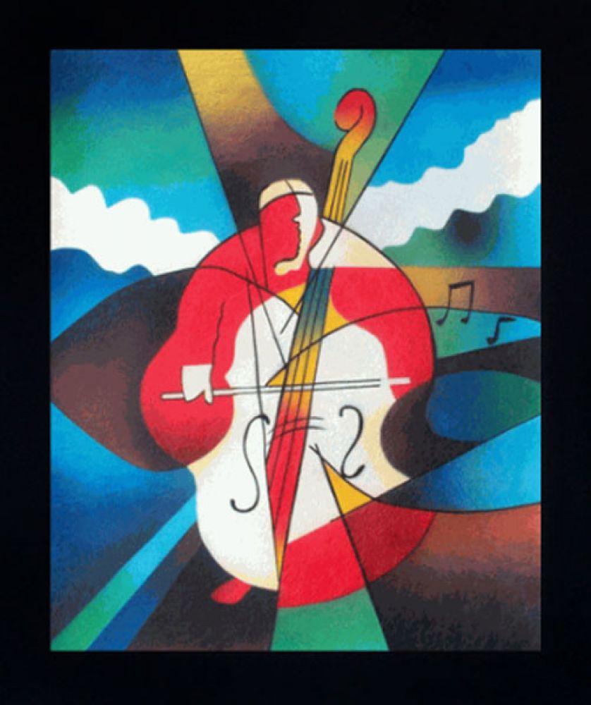 Abstract Cellist Pre-Framed - New Age Black Frame 20"X24"
