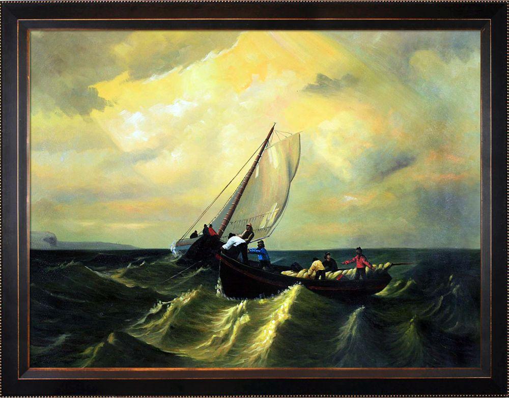 Fishing Boats on Bay of Fundy Pre-Framed - Veine D'Or Bronze Angled Frame 30"X40"