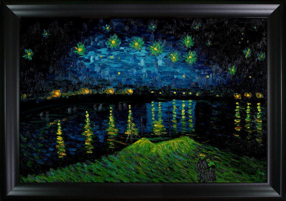 Starry Night Over the Rhone Pre-Framed - Black Matte Frame 24"X36"