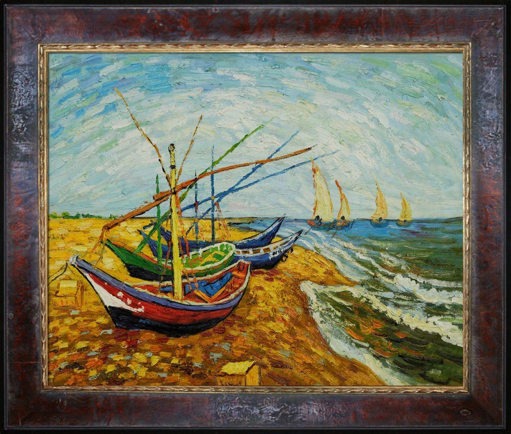 Boats At St. Marie's Pre-Framed - Sambrosa Distressed Cherry Frame 16