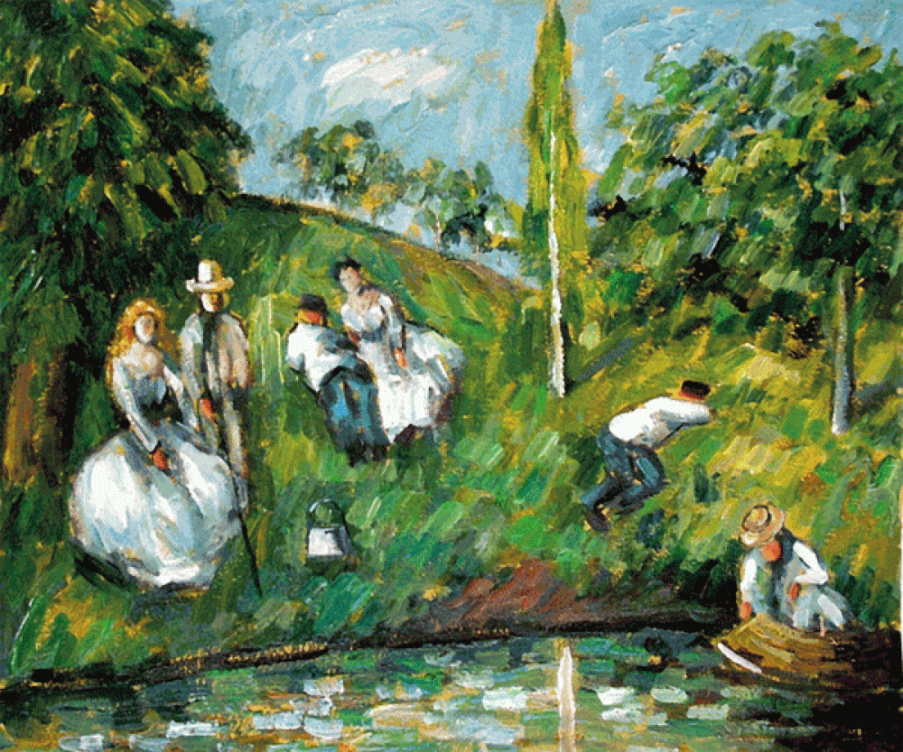 Couples Relaxing by a Pond