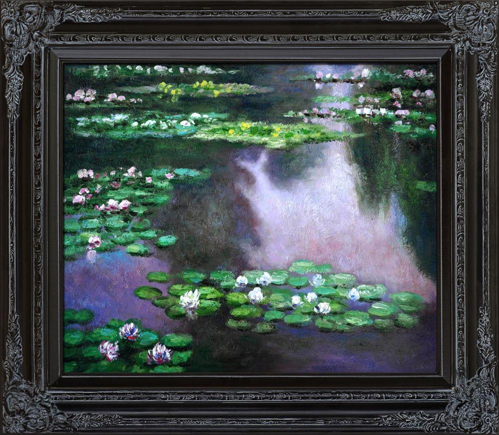 Water Lilies (green and violet) Pre-Framed - Spaniard Black King Frame 20