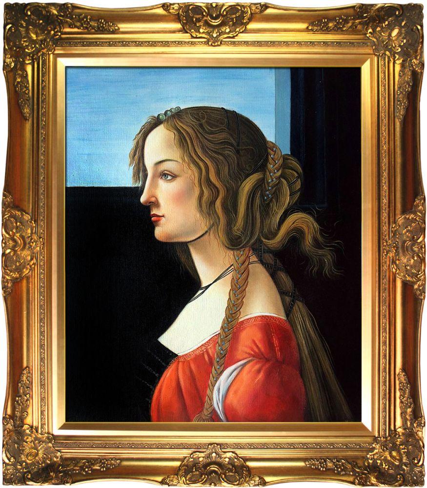 Portrait of Simonetta Vespucci Pre-Framed - Victorian Gold Frame 20"X24"
