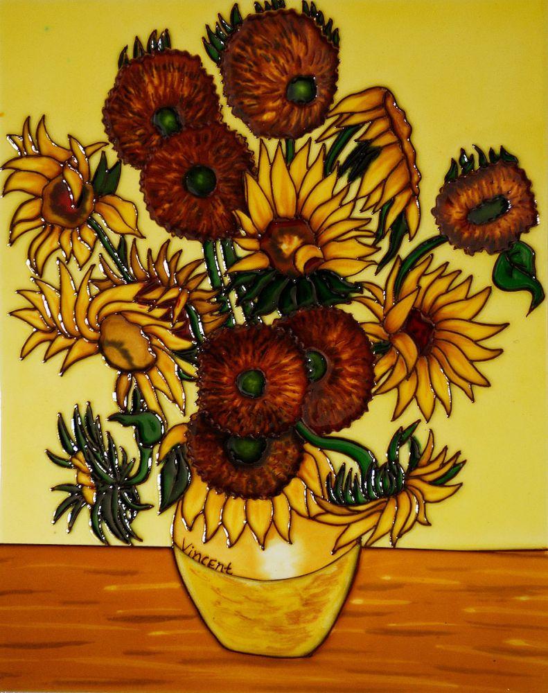 Vase with Fifteen Sunflowers Wall Tile