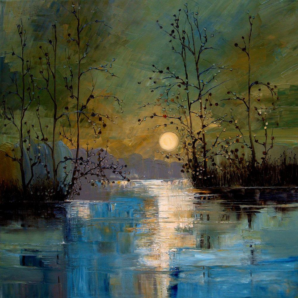 River, with Glowing Moon