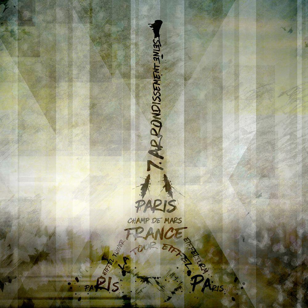 Digital Art, Paris Eiffel Tower Geometric Mix No 1