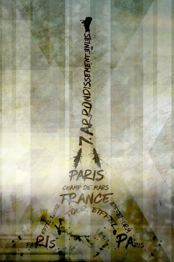Digital Art, Paris Eiffel Tower Geometric Mix No 1